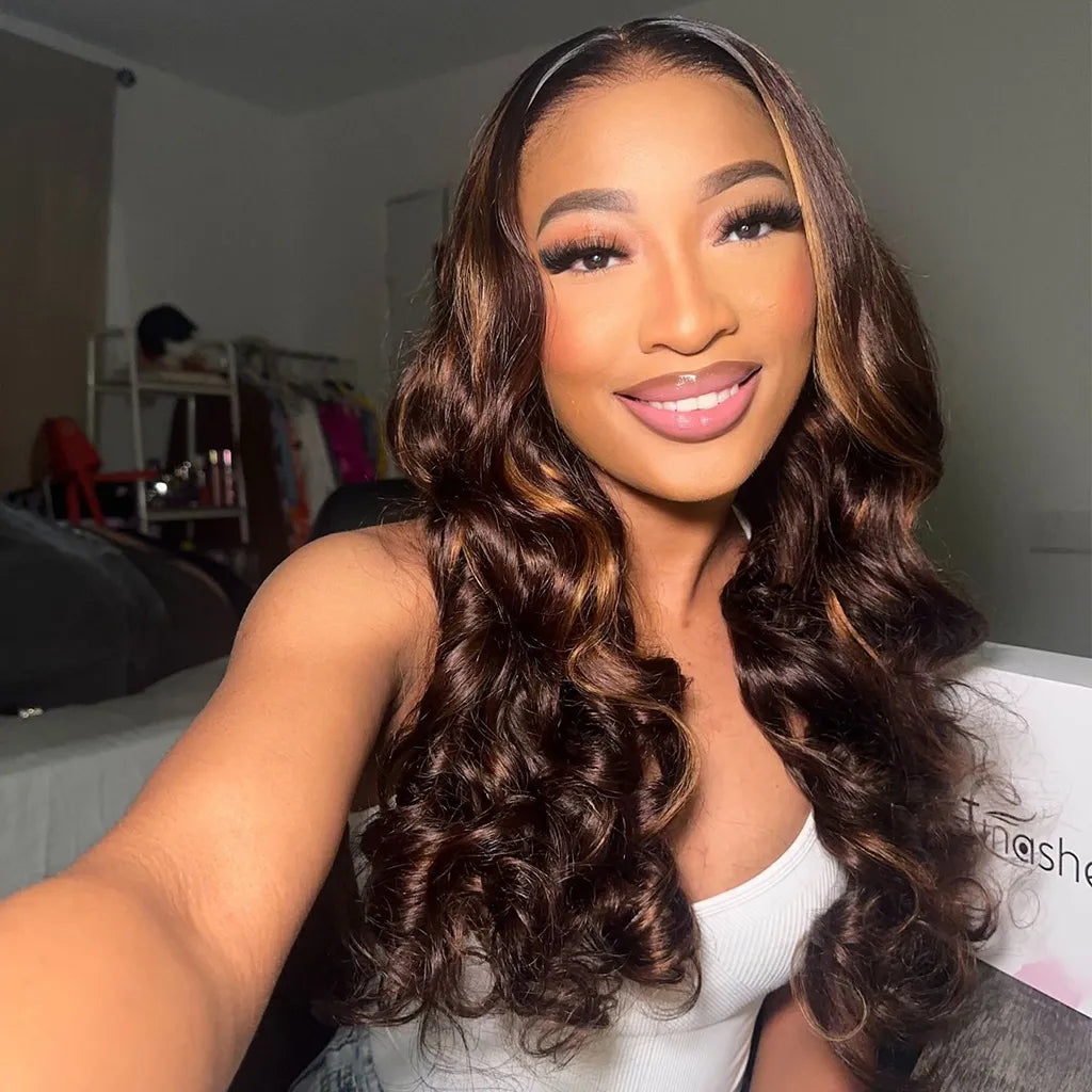 Ready To Go Glueless Honey Blonde Highlight Wig Pre-Cut 6x5 HD Lace Front Wig Bleached Knots