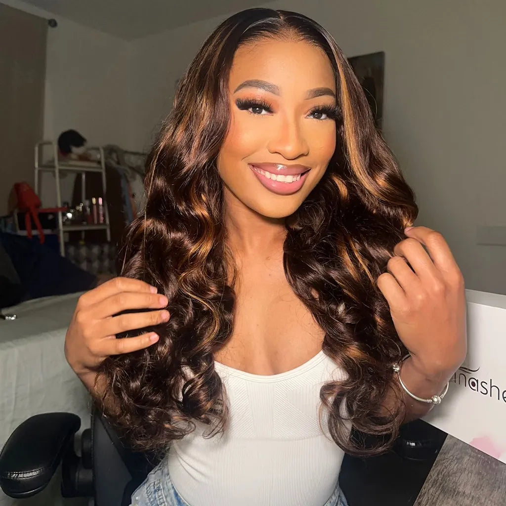 Ready To Go Glueless Honey Blonde Highlight Wig Pre-Cut 6x5 HD Lace Front Wig Bleached Knots