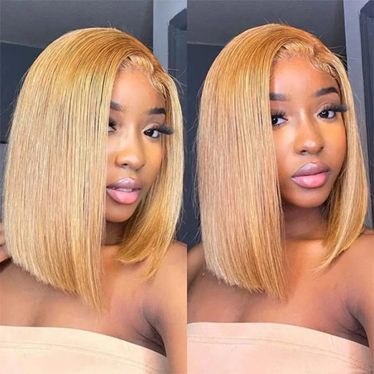 Glueless Honey Blonde Bob Wig Straight Pre-Cut 6x5 HD Lace Closure Short Wig