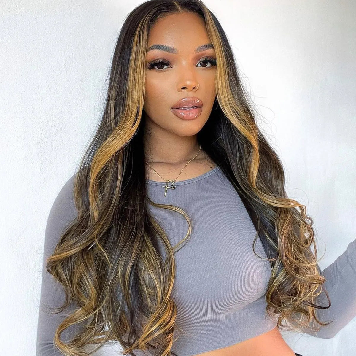 Glueless Honey Blonde Highlight Loose Body Wave 6x5 Pre-Cut HD Lace Closure Wig Put On & Go