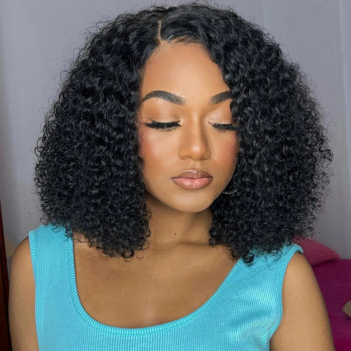 Glueless Kinky Curly 6x5 Lace Closure Short Bob Wig Pre-Cut Lace Wear & Go