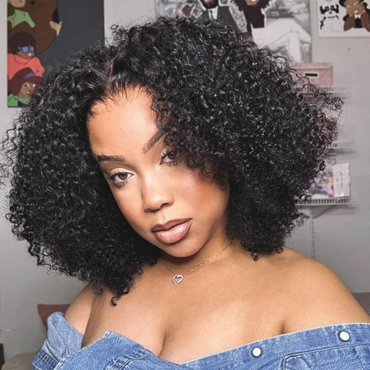 Glueless Kinky Curly 6x5 Lace Closure Short Bob Wig Pre-Cut Lace Wear & Go