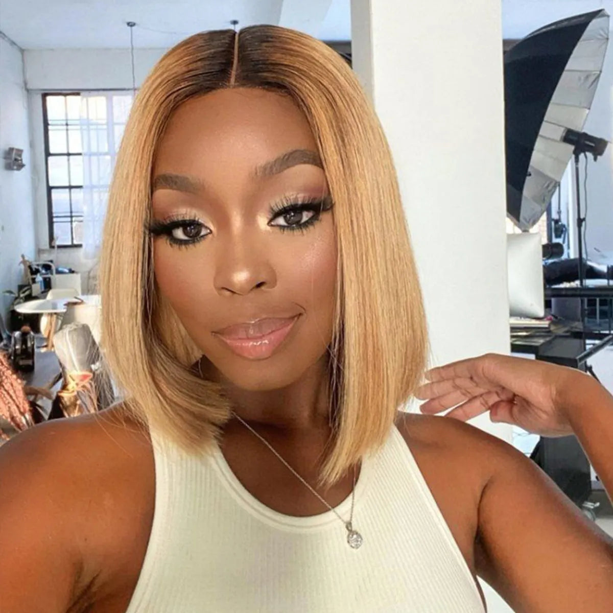 Glueless Ombre Honey Blonde Straight Bob Wig 6x5 Pre-Cut HD Lace Closure Short Wig