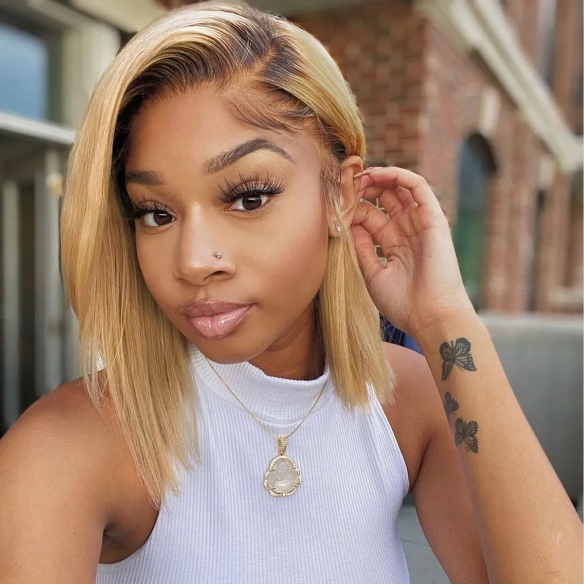 Glueless Ombre Honey Blonde Straight Bob Wig 6x5 Pre-Cut HD Lace Closure Short Wig