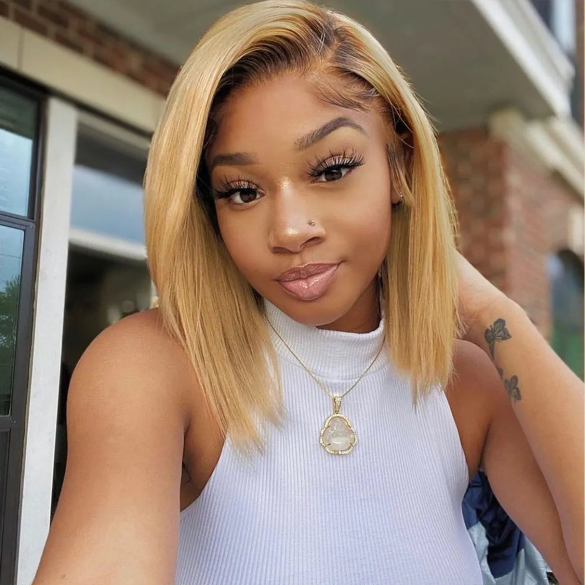 Glueless Ombre Honey Blonde Straight Bob Wig 6x5 Pre-Cut HD Lace Closure Short Wig