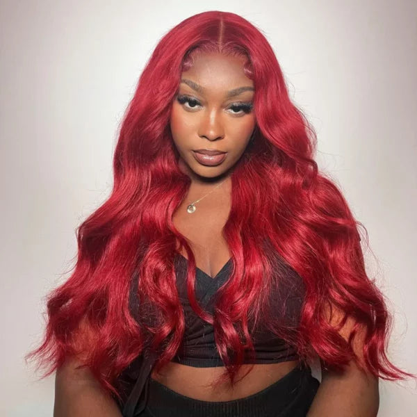 Glueless Red Body Wave Straight Pre-Cut 6x5 Lace Closure Wig Easy To Wear & Go