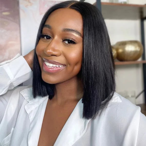 Pre-Bleached Knots Ready To Go Glueless Straight Bob Wig Pre-Cut 6x5 HD Lace Wig