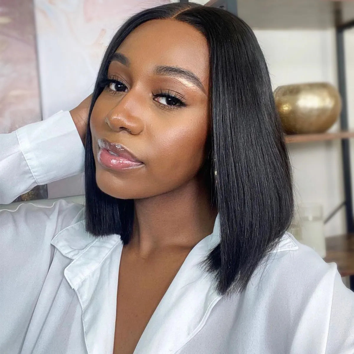 Pre-Bleached Knots Ready To Go Glueless Straight Bob Wig Pre-Cut 6x5 HD Lace Wig
