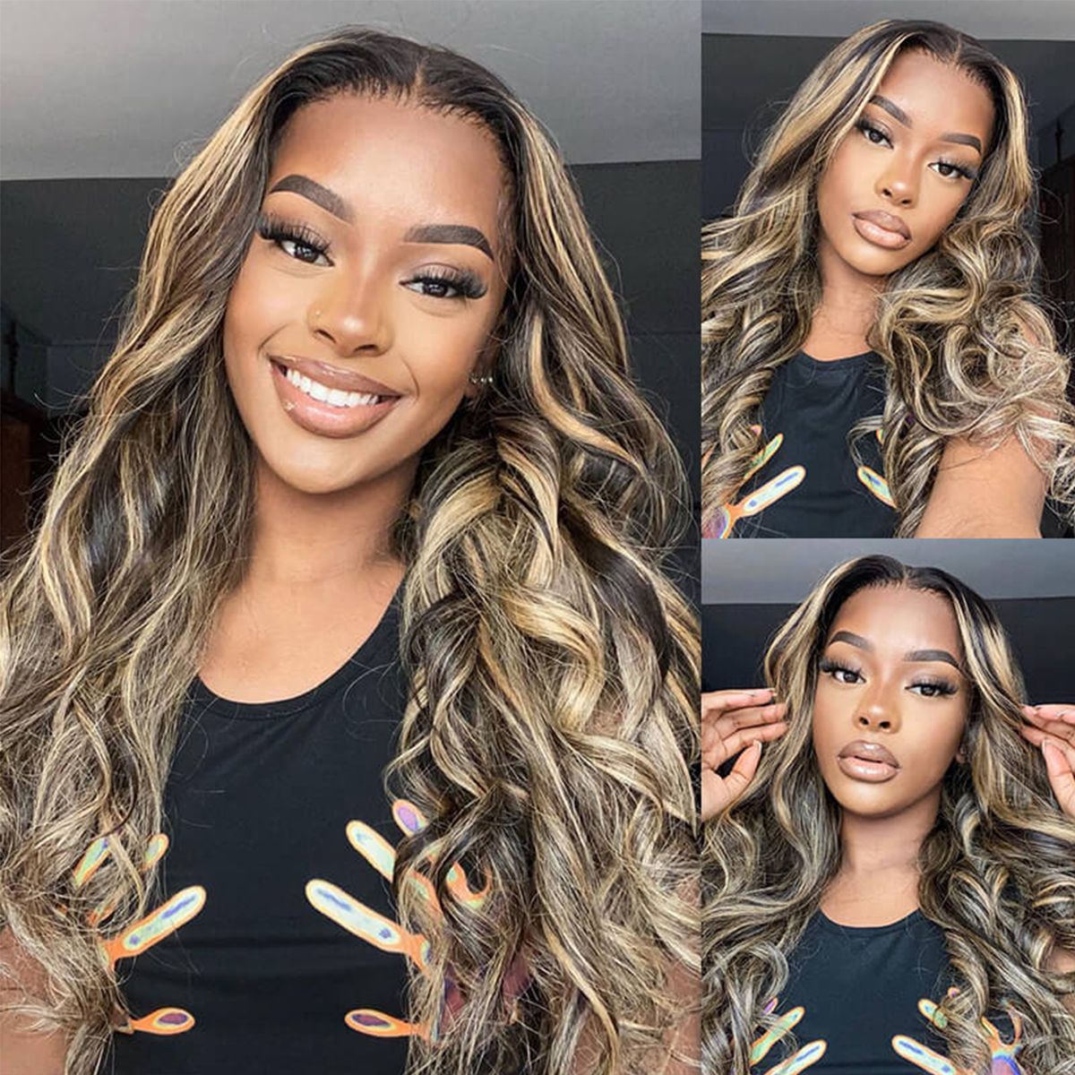 Balayage Honey Blonde Highlight 6x5 13x4 Lace Glueless Wig Body Wave HD Lace Wig