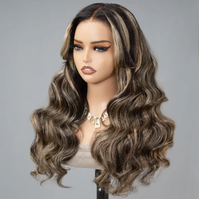 Balayage Honey Blonde Highlight 6x5 13x4 Lace Glueless Wig Body Wave HD Lace Wig