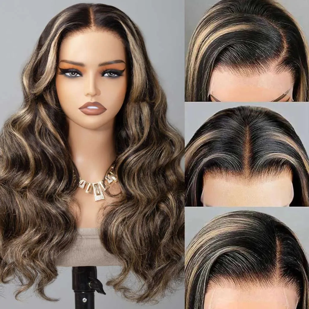 Balayage Honey Blonde Highlight 6x5 13x4 Lace Glueless Wig Body Wave HD Lace Wig