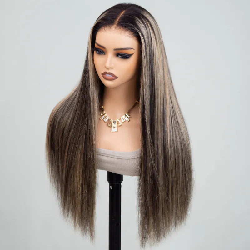 Balayage Honey Blonde Straight Wig Glueless Highlight 6x5 13x4 HD Lace Wig Colored Wig