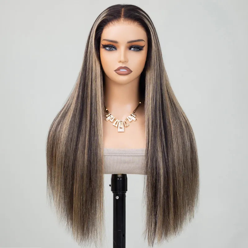 Balayage Honey Blonde Straight Wig Glueless Highlight 6x5 13x4 HD Lace Wig Colored Wig