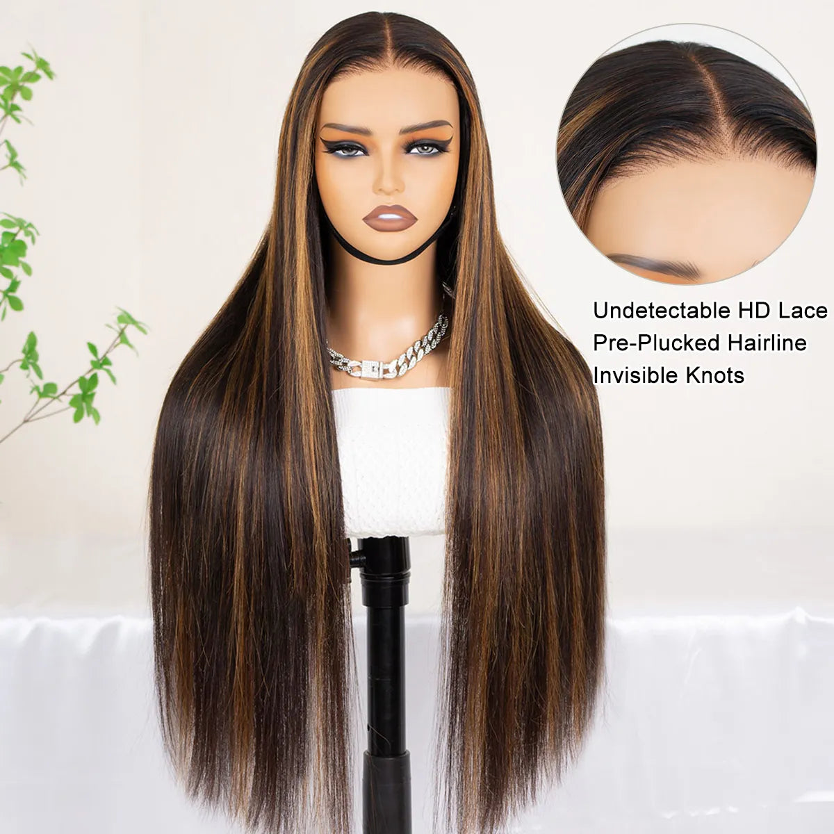 Highlight Straight Hair Honey Brown 6x5 13x4 Glueless HD Lace Front Wigs