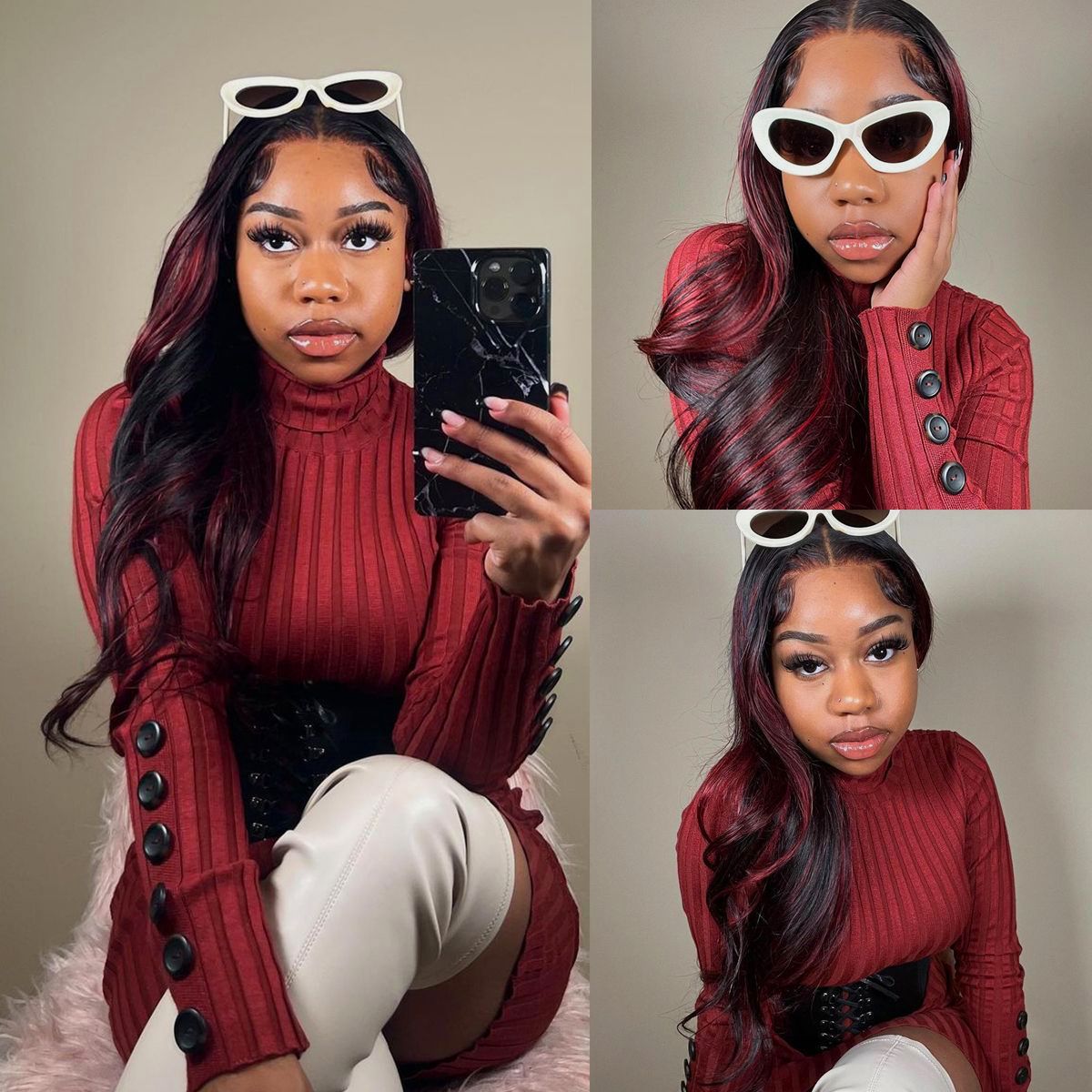 Highlight Burgundy Body Wave 13x4 Full Frontal HD Lace Human Hair Wig