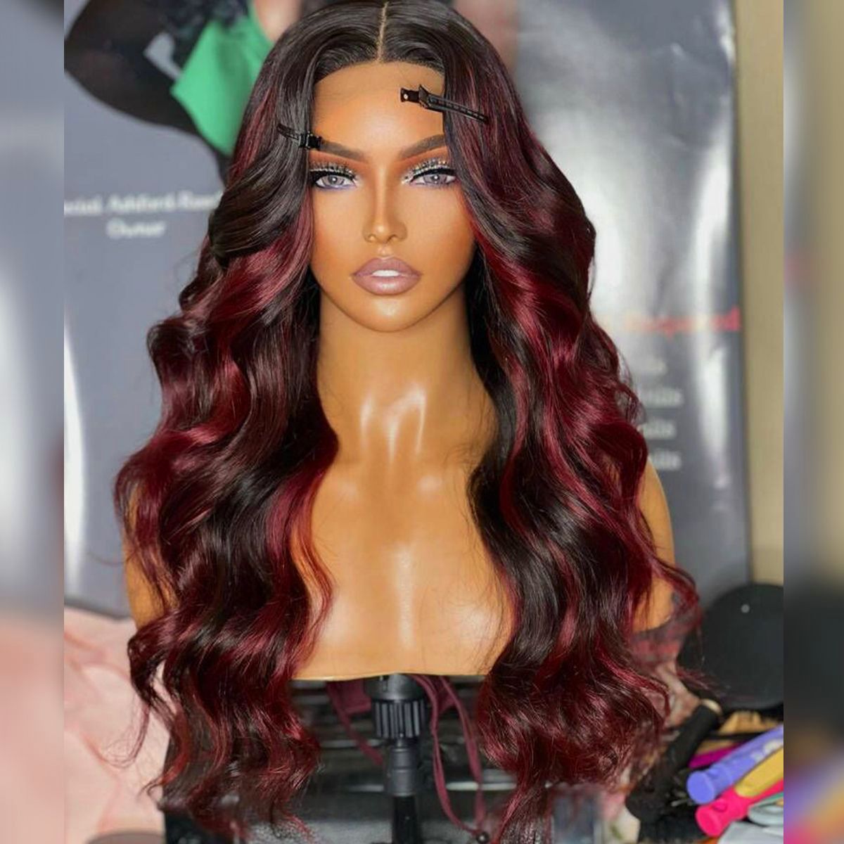 Highlight Burgundy Body Wave 13x4 Full Frontal HD Lace Human Hair Wig