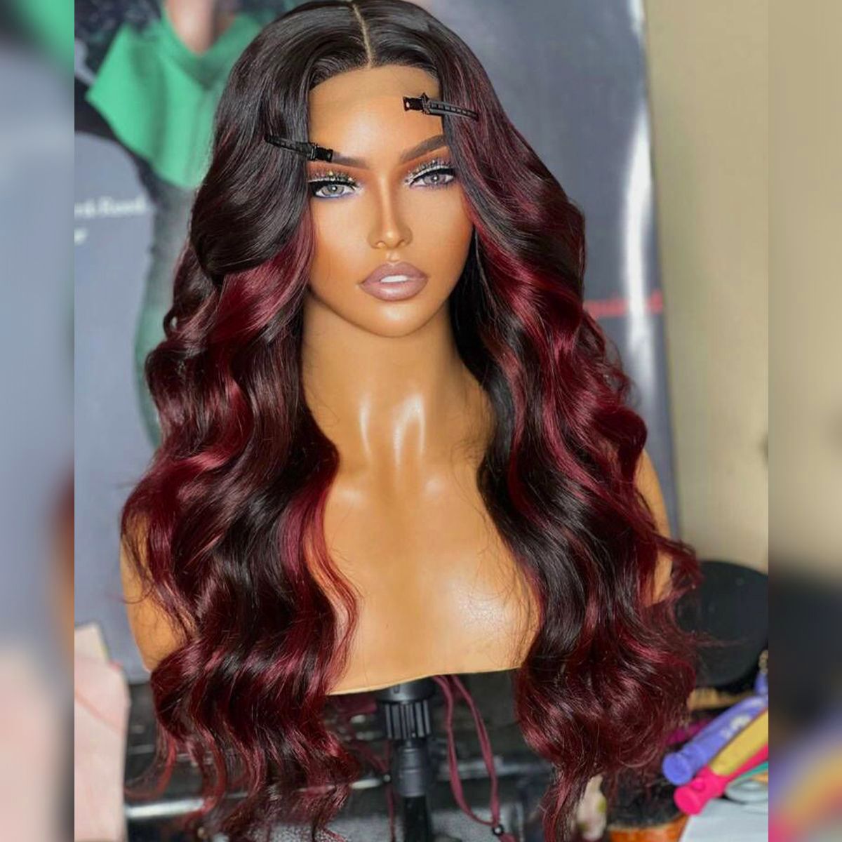 Highlight Burgundy Body Wave 13x4 Full Frontal HD Lace Human Hair Wig