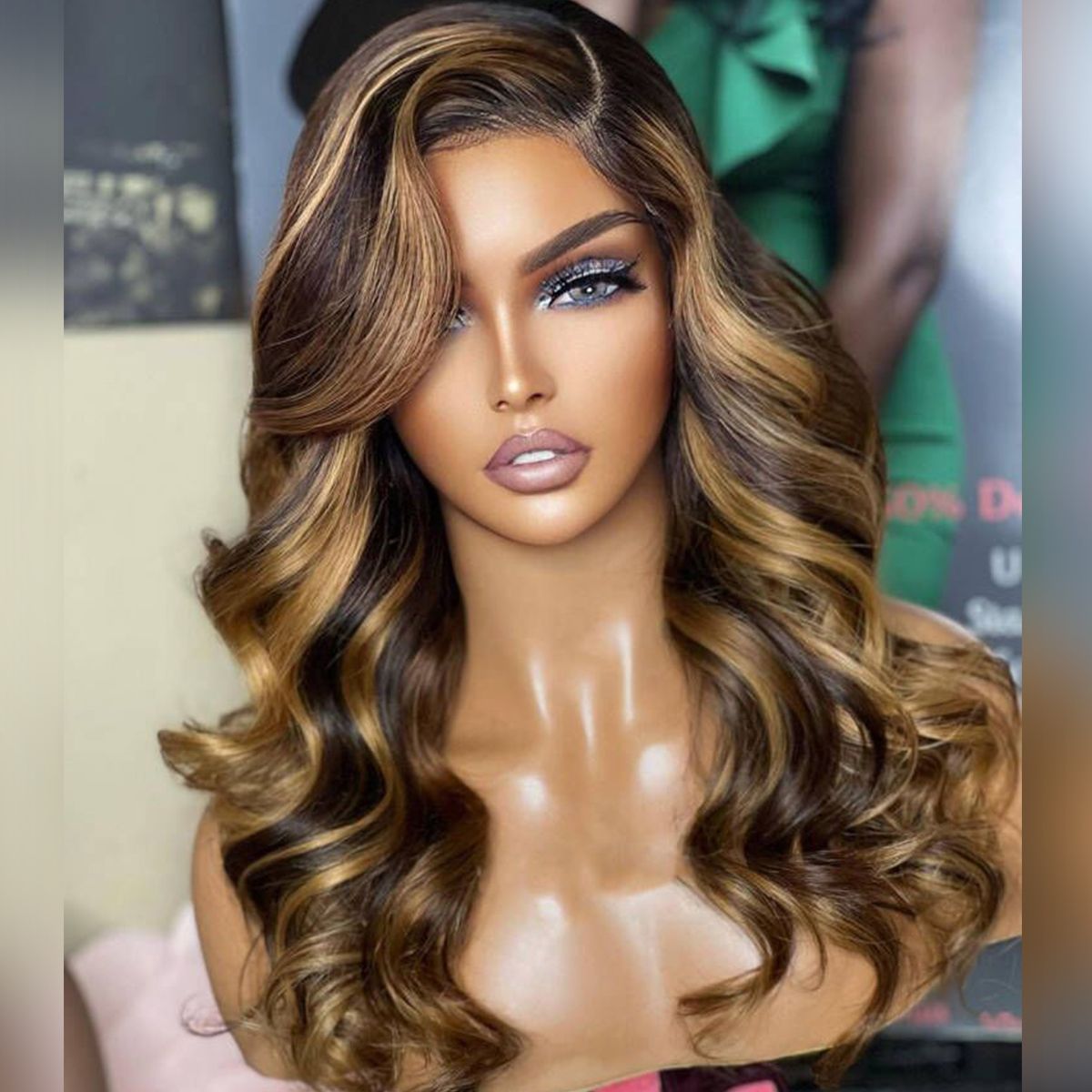 Balayage Highlight Honey Blonde Body Wave Lace Front Wigs 180% Density Wig