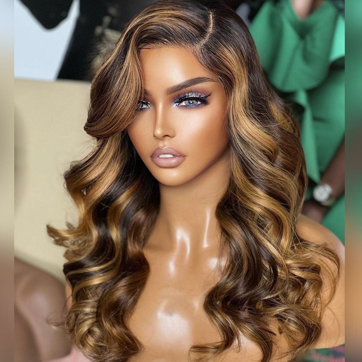 Balayage Highlight Honey Blonde Body Wave Lace Front Wigs 180% Density Wig