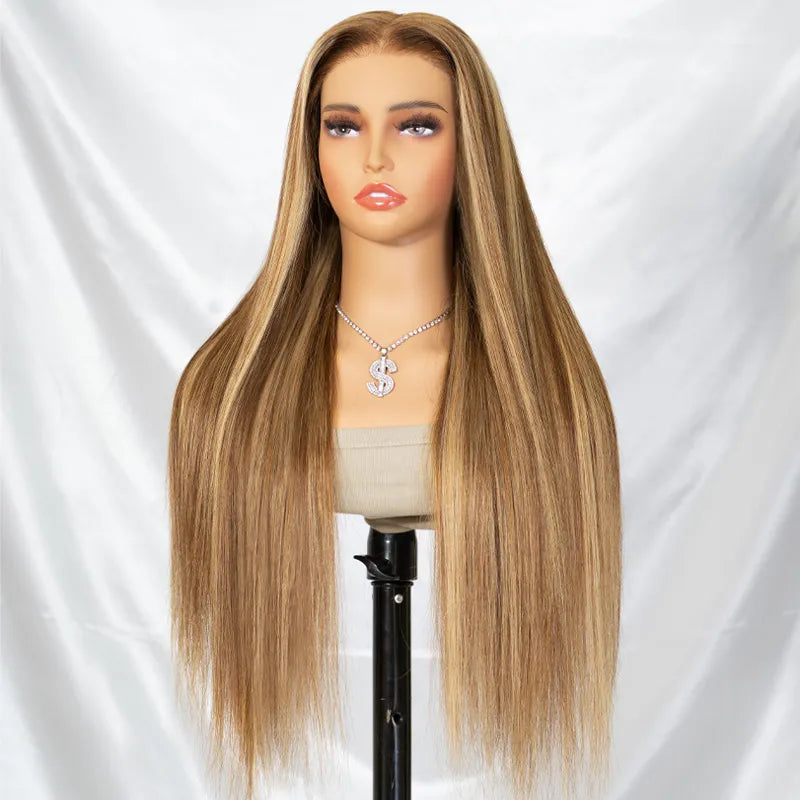 Highlight Honey Blonde Glueless Wig Pre-Cut 6x5 HD Lace Wig Pre-Cut Lace & Bleached Knots