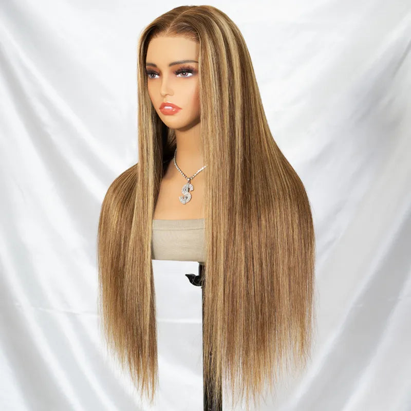 Highlight Honey Blonde Glueless Wig Pre-Cut 6x5 HD Lace Wig Pre-Cut Lace & Bleached Knots