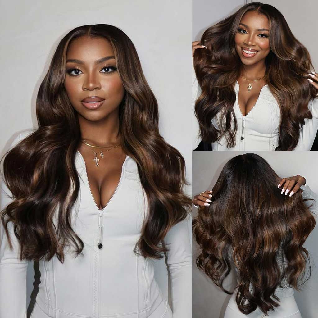 Highlight Honey Brown Body Wave 6x5 13x4 Glueless HD Lace Front Wigs Human Hair