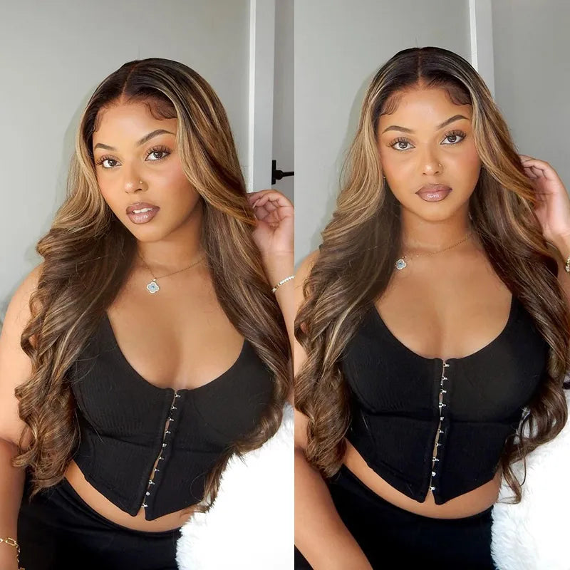 Balayage Honey Blonde Glueless Highlight Wig Pre-Cut 6x5 HD Lace Bleached Knots Ready To Go