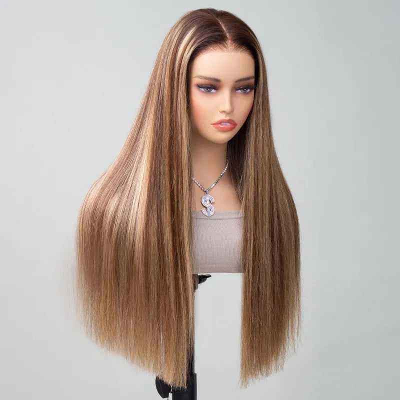 Balayage Honey Blonde Glueless Highlight Wig Pre-Cut 6x5 HD Lace Bleached Knots Ready To Go