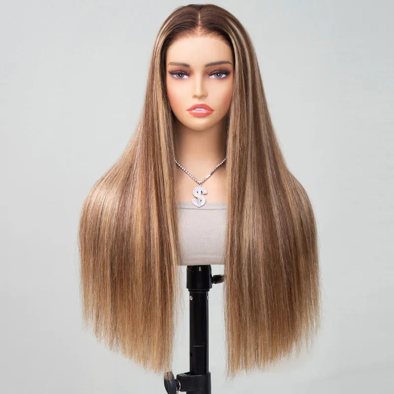 Balayage Honey Blonde Glueless Highlight Wig Pre-Cut 6x5 HD Lace Bleached Knots Ready To Go