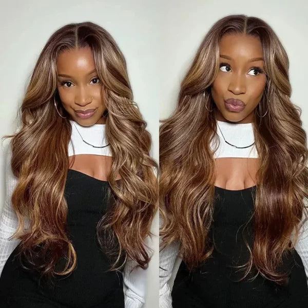 Balayage Honey Blonde Glueless Highlight Wig Pre-Cut 6x5 HD Lace Bleached Knots Ready To Go