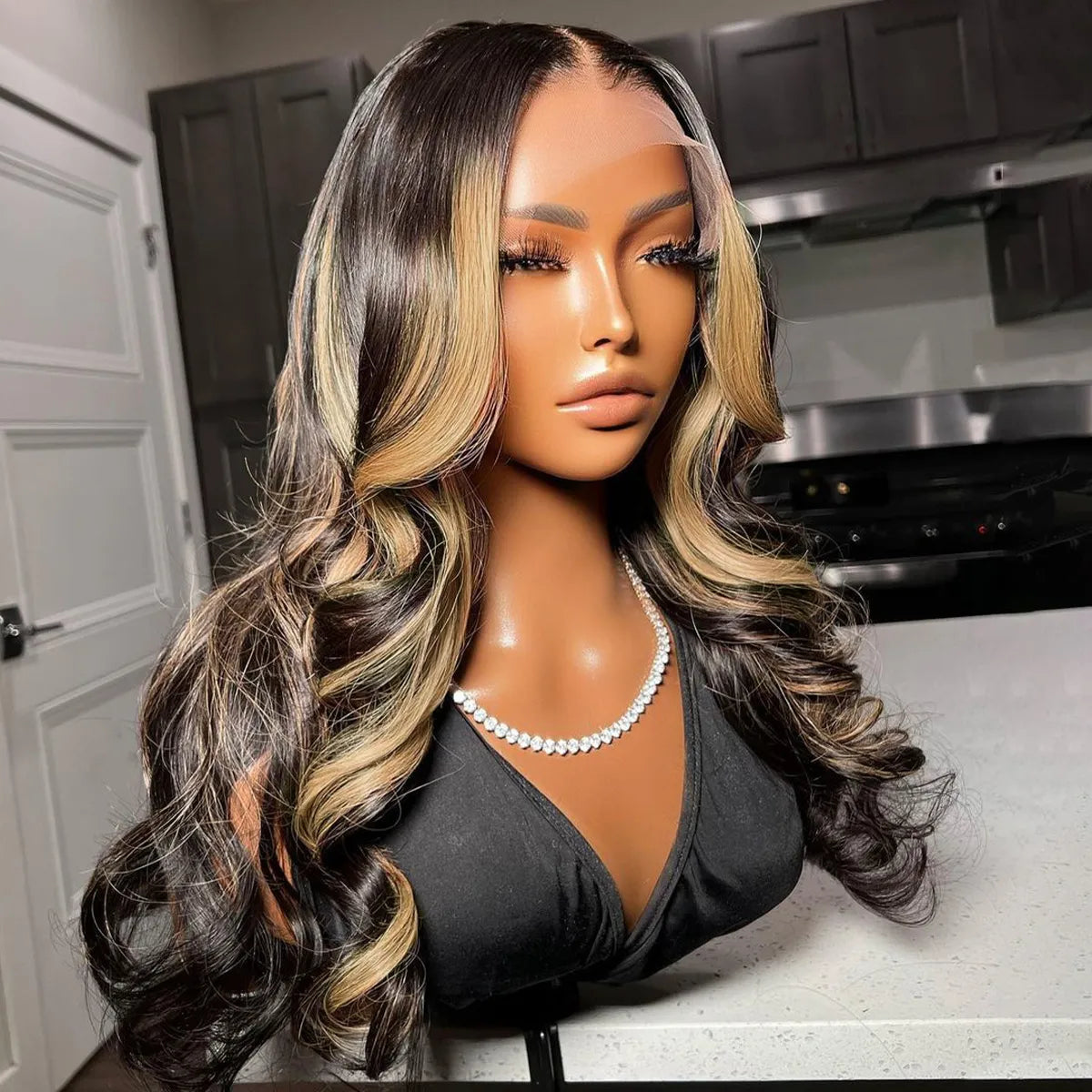 Glueless Honey Blonde Highlight Loose Body Wave 6x5 Pre-Cut HD Lace Closure Wig Put On & Go