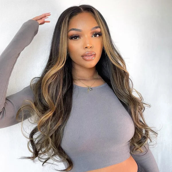 Glueless Honey Blonde Highlight Loose Body Wave 6x5 Pre-Cut HD Lace Closure Wig Put On & Go