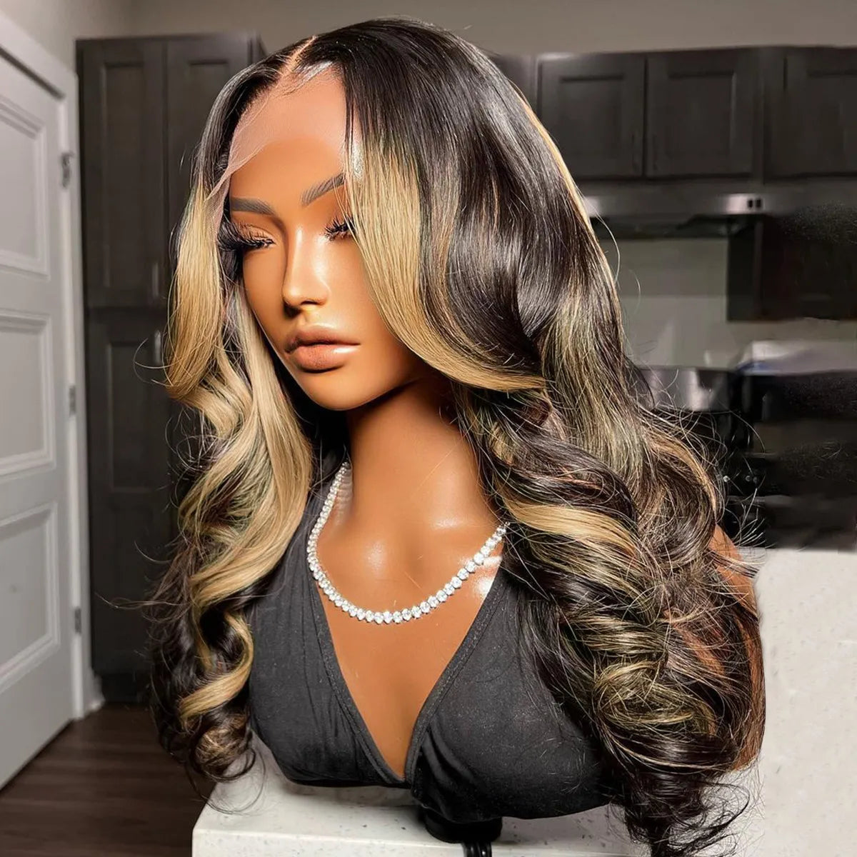 Glueless Honey Blonde Highlight Loose Body Wave 6x5 Pre-Cut HD Lace Closure Wig Put On & Go