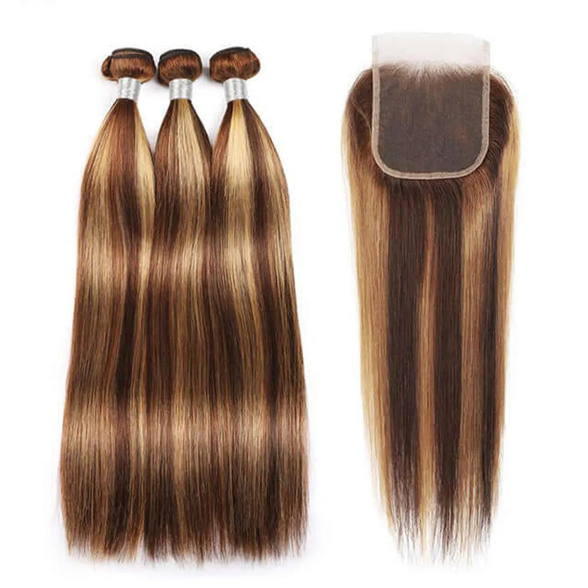 Highlight Honey Blonde Straight Hair 3 Bundles With 5x5 HD Lace Closure