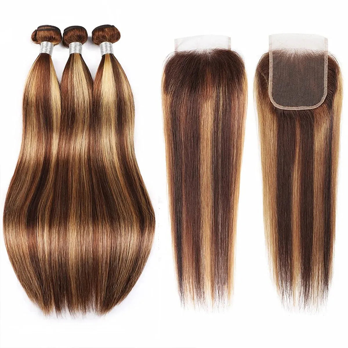 Highlight Honey Blonde Straight Hair 3 Bundles With 5x5 HD Lace Closure
