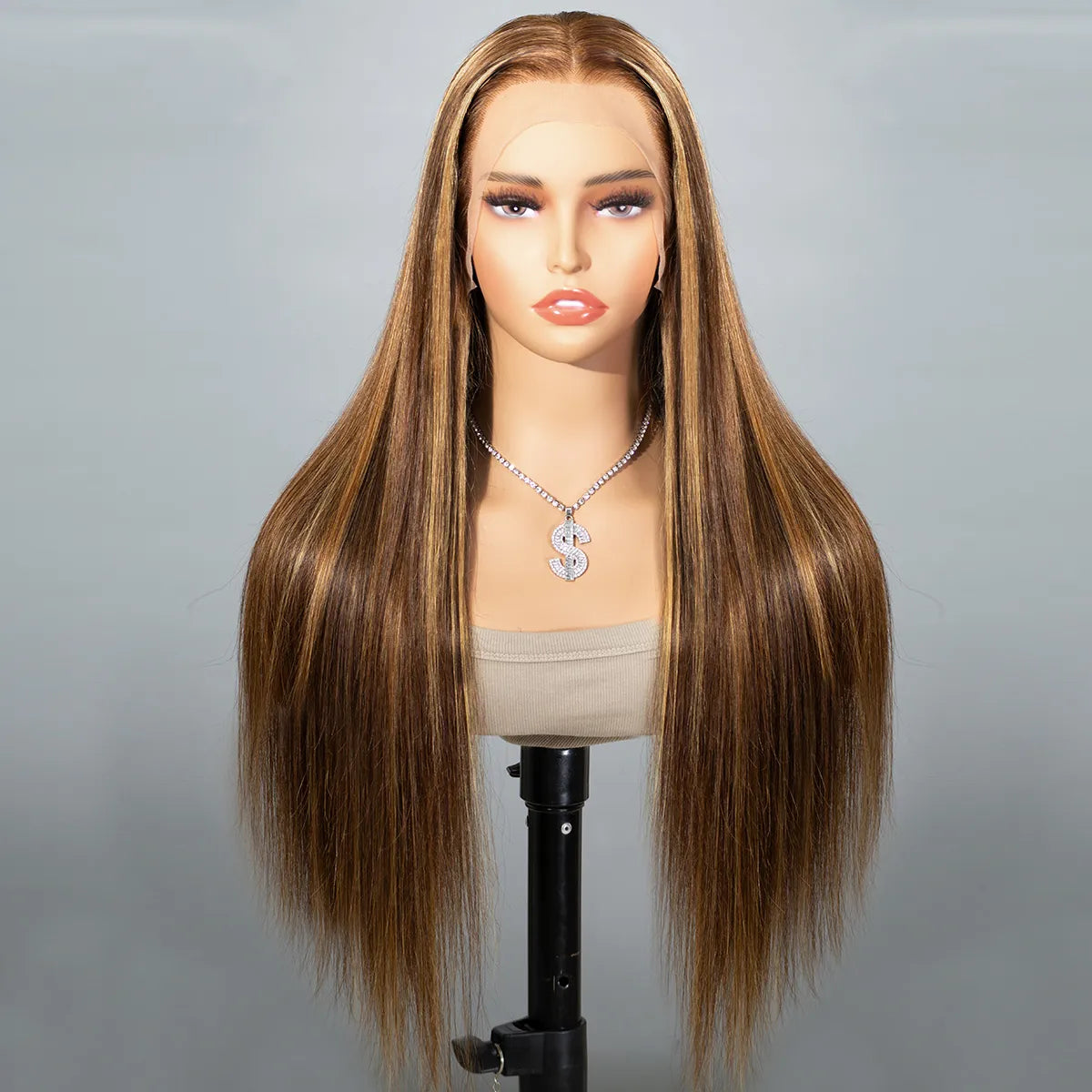 Highlight Honey Blonde Straight Hair Lace Front Wigs 180% Density