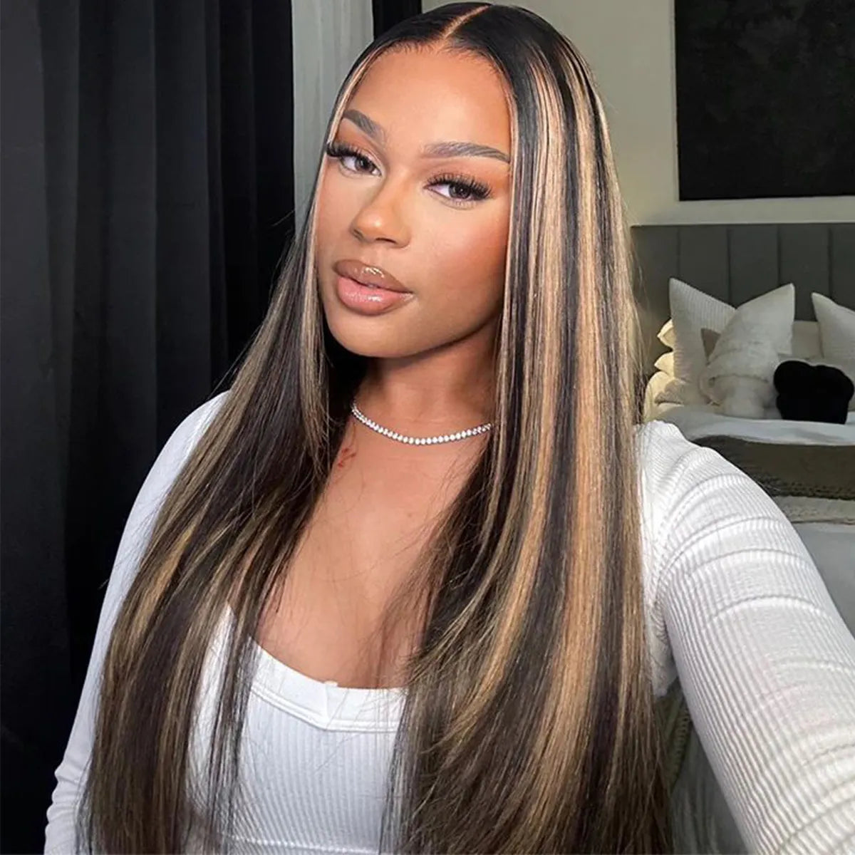 Balayage Honey Blonde Straight Wig Glueless Highlight 6x5 13x4 HD Lace Wig Colored Wig