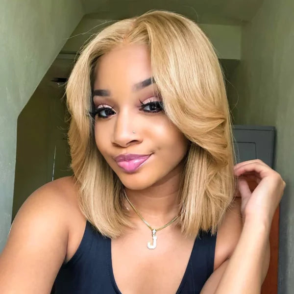 Glueless Honey Blonde Bob Wig Straight Pre-Cut 6x5 HD Lace Closure Short Wig