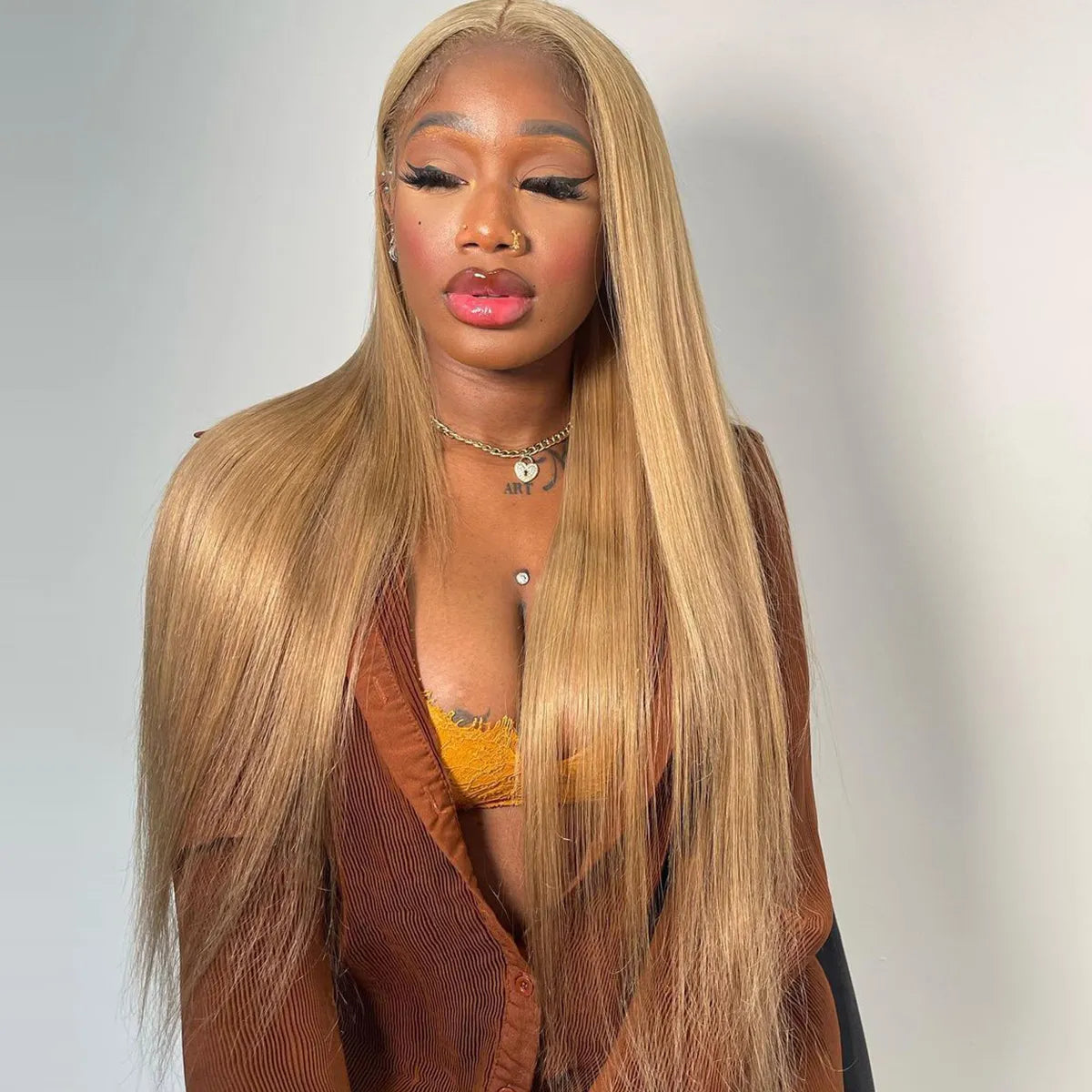Honey Blonde #27 Straight 13x4 HD Lace Full Frontal Wig 180%