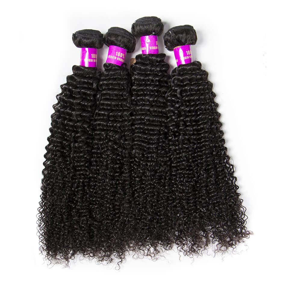 Brazilian Kinky Curly Virign Human Hair 4 Bundles With Closure