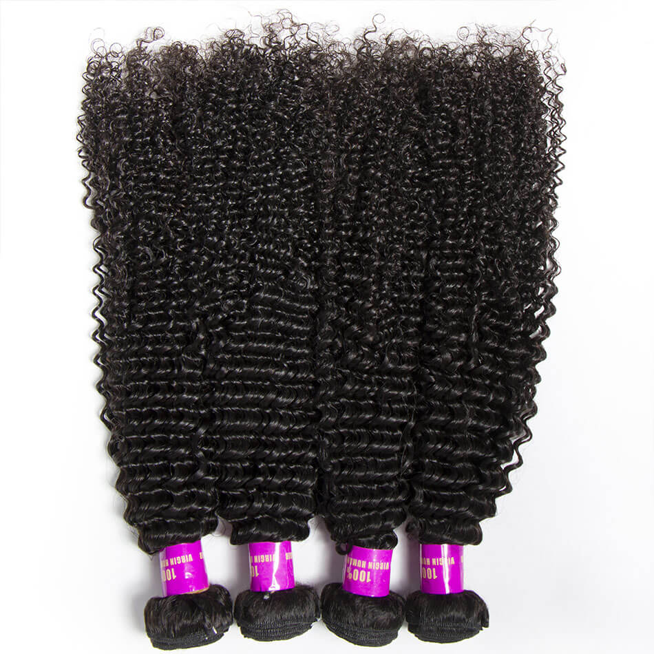 Brazilian Kinky Curly Virign Human Hair 4 Bundles With Closure