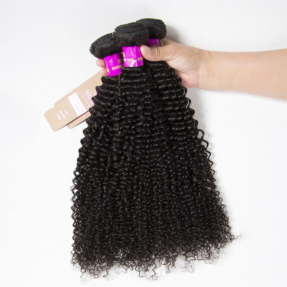 Brazilian Kinky Curly Virign Human Hair 4 Bundles With Closure