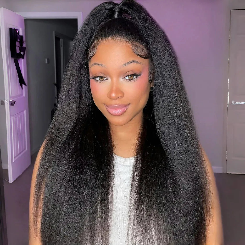 Kinky Straight 13x4 HD Lace Frontal Wig Seamless Blend Human Hair Wig