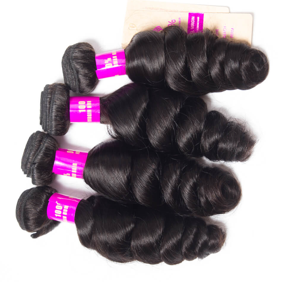 Virgin Hair Brazilian Loose Wave With Frontal Brazilian Remy Hair Spring Curly 4 Bundles Hair Weft With Frontal
