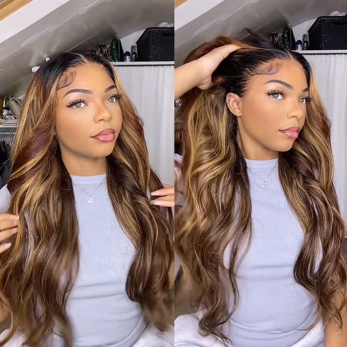 Ombre Highlight Honey Blonde With Dark Roots Body Wave Wear Go Pre-Cut Lace Front Wig