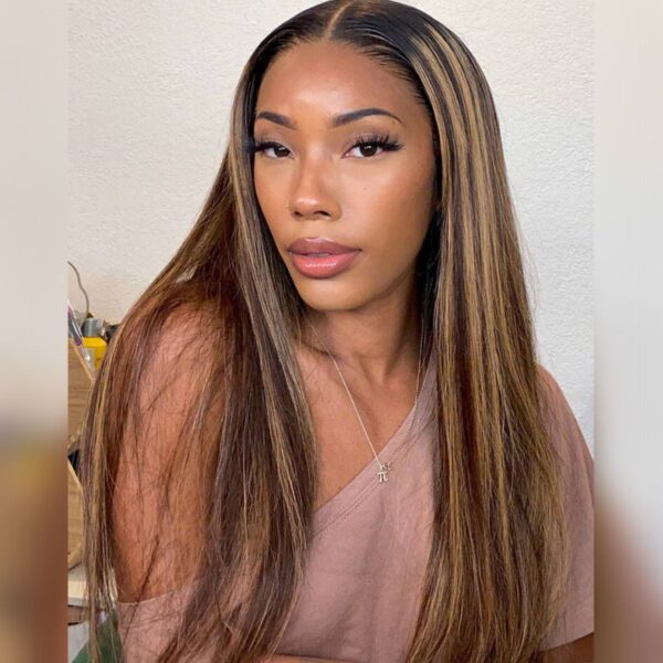 Ombre Highlight Brown With Dark Roots Straight Wig 13x4 HD Lace Frontal Wig 180%