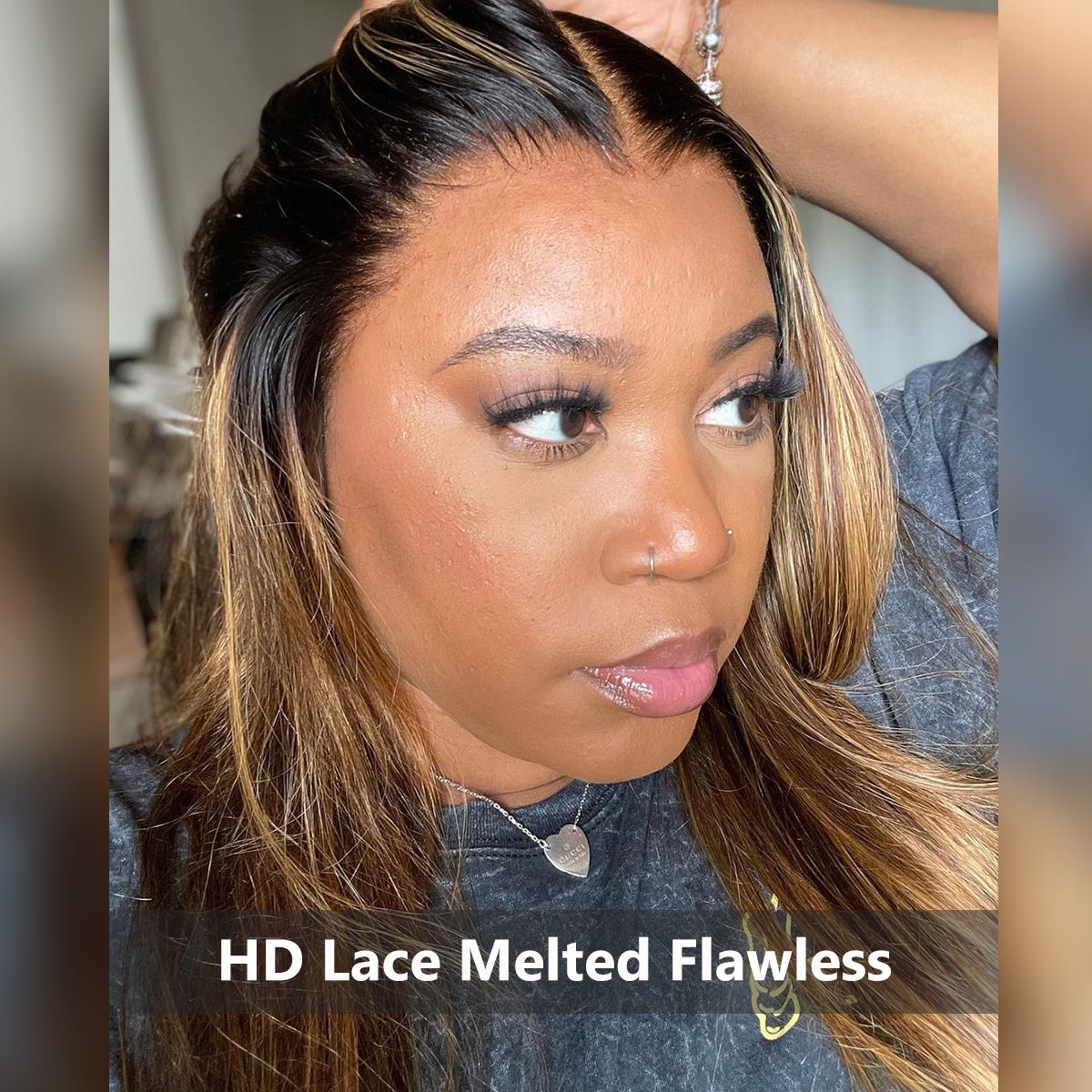 Ombre Highlight Brown With Dark Roots Straight Wig 13x4 HD Lace Frontal Wig 180%