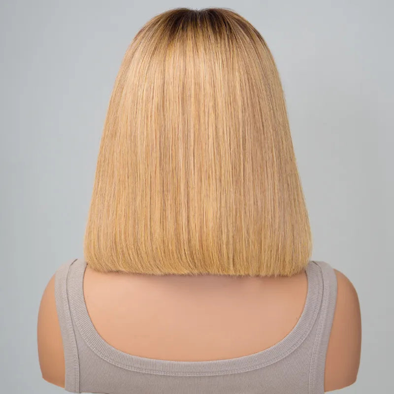 Glueless Ombre Honey Blonde Straight Bob Wig 6x5 Pre-Cut HD Lace Closure Short Wig