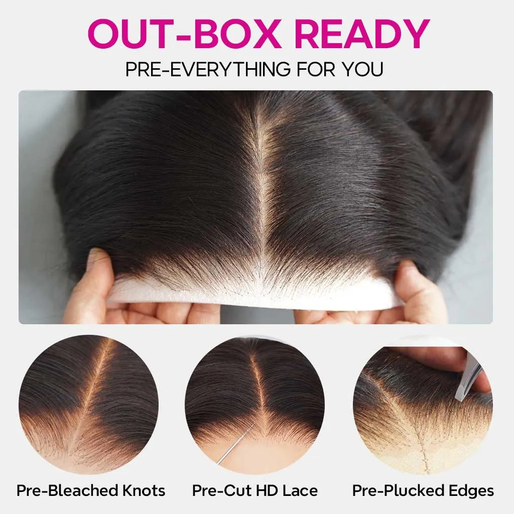 Wear And Go Glueless 6x5 Lace Wig Pre-cut Lace Bleached Knots Body Wave HD Lace Closure Wig