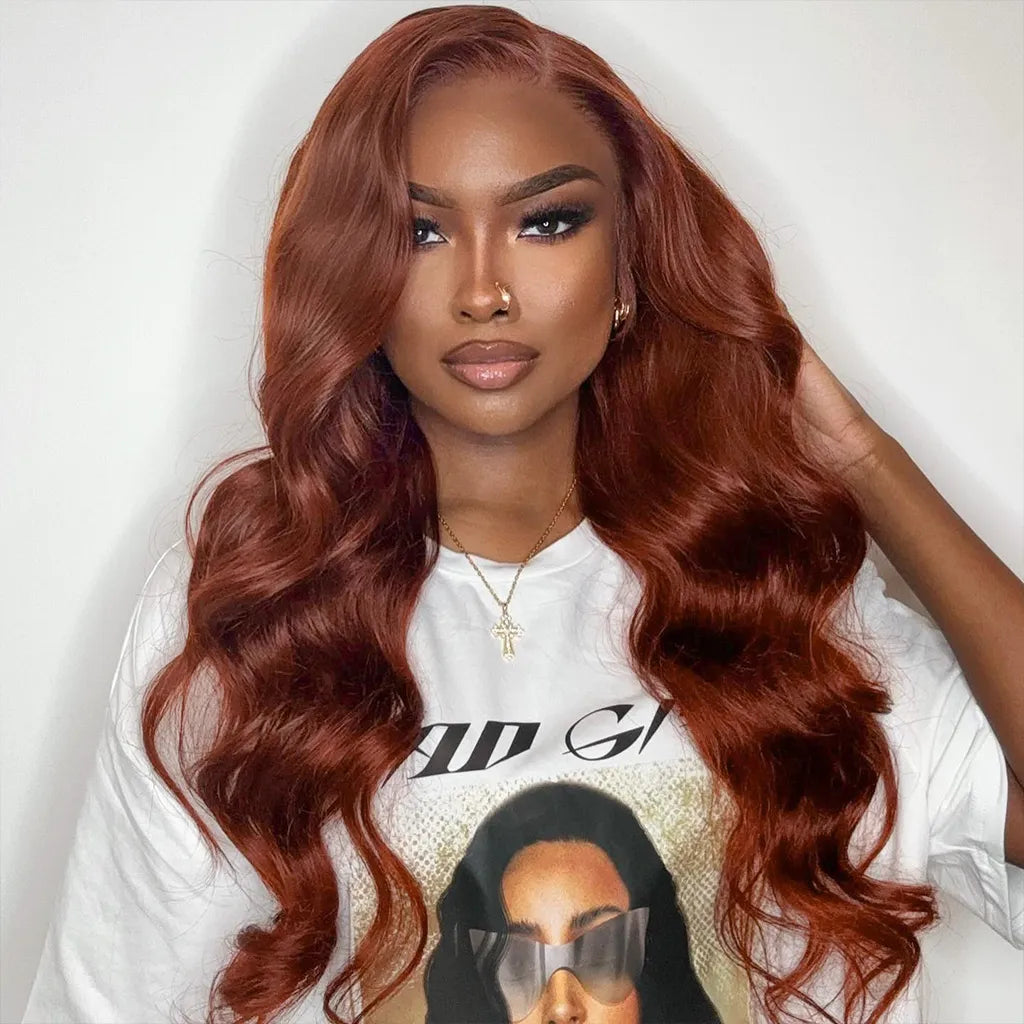 Put On & Go Reddish Brown Glueless Lace Closure Wig 6x5 Pre-Cut Lace Human Hair Wig